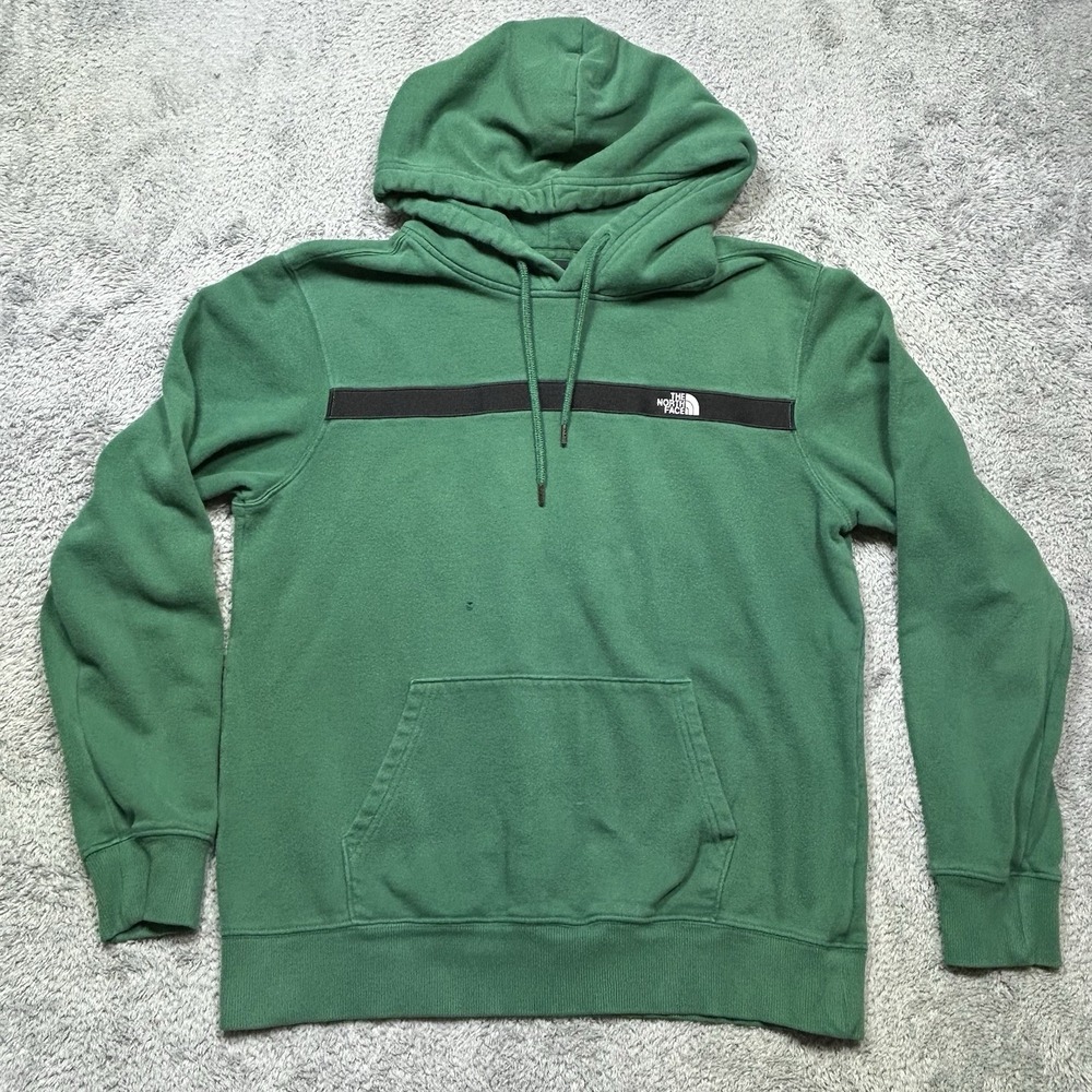NORTH FACE Hoodie Men's M Green Black Stripe Outdoor Hiking Sweatshirt *HOLE
